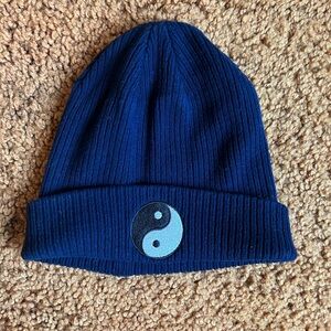 🌿Organic Cotton ☯️ Yin Yang Taijitu Beanie Navy Blue Indigo Unisex Hat